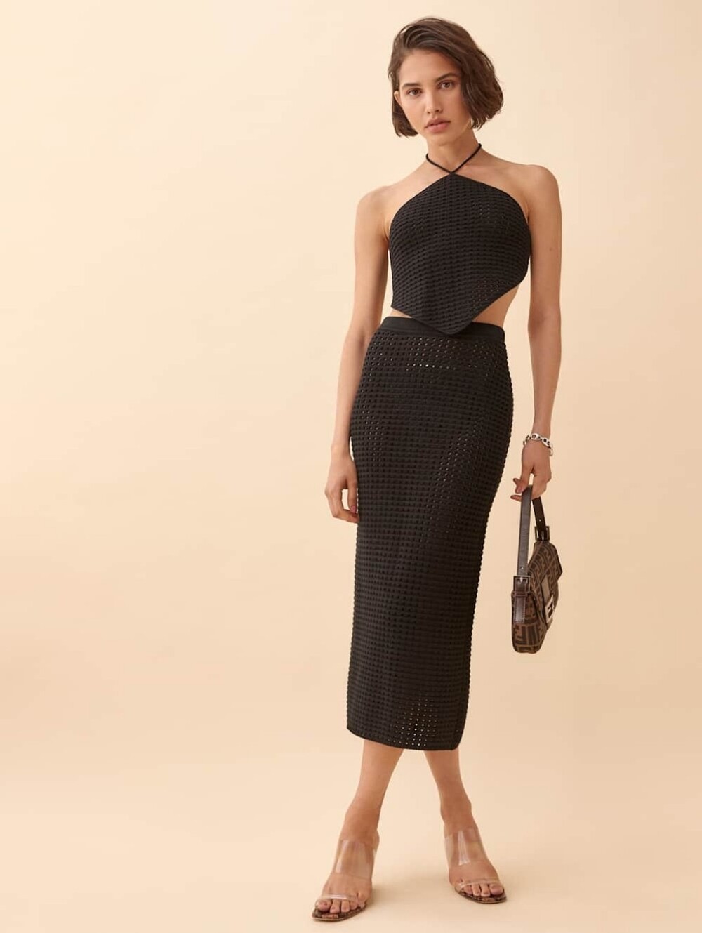 NWT Reformation Circa Open Knit Crochet Set Black Size S